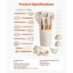 VEVOR Kitchen Cooking Utensils Set, 34 PCS Silicone Spatula Set With Holder, 428°F Heat Resistant Gadget Spoons Tools, White -Aesthtic Interiors GUEST b763c22c ac7d 4ced 99b4 f6c1eb184143