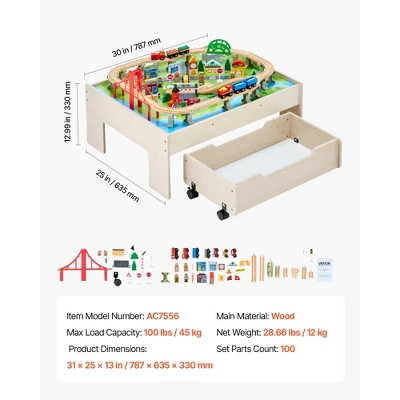 VEVOR Train Table, 100 Multicolor Pieces Wooden Kids Activity Table With Rolling Drawer, 3-in-1 Wooden Train Set For Kids Ages 3+, Multicolor 7 VEVOR Train Table, 100 Multicolor Pieces Wooden Kids Activity Table With Rolling Drawer, 3-in-1 Wooden Train Set For Kids Ages 3+, Multicolor - Image 7