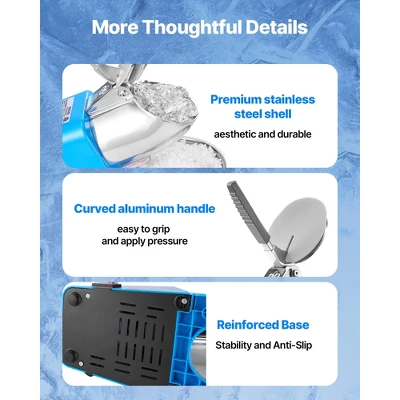 VEVOR Ice Crusher Machine, 286lbs Per Hour Electric 4 Blades Snow Cone Maker, Stainless Steel Shaved Ice Machine With Bowl And Cover, Blue 6 VEVOR Ice Crusher Machine, 286lbs Per Hour Electric 4 Blades Snow Cone Maker, Stainless Steel Shaved Ice Machine With Bowl And Cover, Blue - Image 6