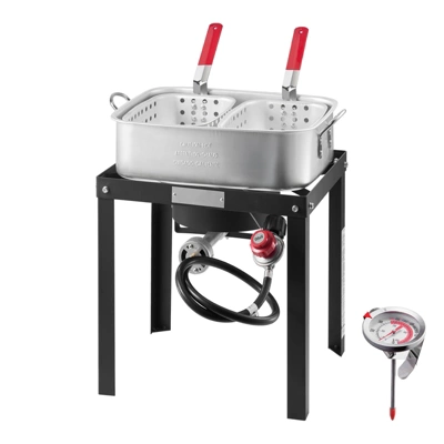 VEVOR 18 Qt Fish And Wing Fryer With Double Basket, Aluminum Propane Fish Fryer Kit, Outdoor Deep Fryer Seafood Pot With Thermometer, Silver 8 VEVOR 18 Qt Fish And Wing Fryer With Double Basket, Aluminum Propane Fish Fryer Kit, Outdoor Deep Fryer Seafood Pot With Thermometer, Silver - Image 8