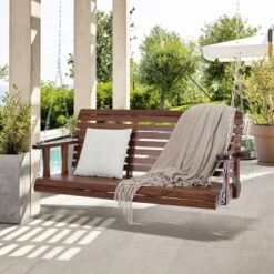 VEVOR Wooden Porch Swing 5.5 Ft, Patio Bench Swing For Courtyard & Garden, Upgraded 880 Lbs Strong Load Capacity