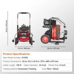 VEVOR Drain Cleaner Machine 100FT X 1/2 Inch, Auto Feed Sewer Snake Auger On Wheels, 550W Portable Drain Cleaning Machine With 8 Cutters, Black 14 VEVOR Drain Cleaner Machine 100FT X 1/2 Inch, Auto Feed Sewer Snake Auger On Wheels, 550W Portable Drain Cleaning Machine With 8 Cutters, Black -Aesthtic Interiors GUEST b826ad46 7a17 49eb 841d 73db4f4eb22f