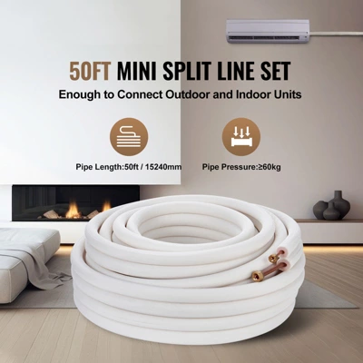 VEVOR 50FT Mini Split Line Set, 1/4" & 3/8" O.D Copper Pipes Tubing And Triple-Layer Insulation, For Mini Split Air Conditioning Refrigerant, White 2 VEVOR 50FT Mini Split Line Set, 1/4" & 3/8" O.D Copper Pipes Tubing And Triple-Layer Insulation, For Mini Split Air Conditioning Refrigerant, White - Image 2