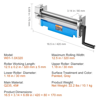 VEVOR Slip Roll Machine, 12.6 Inches Forming Width In 20 Gauge Capacity, Sheet Metal Slip Roller Rolling Bending Machine, Blue 7 VEVOR Slip Roll Machine, 12.6 Inches Forming Width In 20 Gauge Capacity, Sheet Metal Slip Roller Rolling Bending Machine, Blue - Image 7