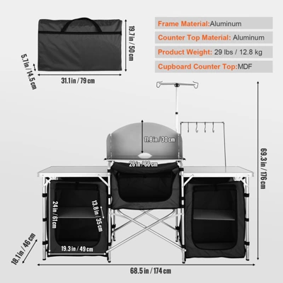 VEVOR Camping Kitchen Table, Folding Outdoor Cooking Table With Storage Carrying Bag, Aluminum Cook Station 3 Cupboard & Detachable Windscreen, Black 2 VEVOR Camping Kitchen Table, Folding Outdoor Cooking Table With Storage Carrying Bag, Aluminum Cook Station 3 Cupboard & Detachable Windscreen, Black - Image 2