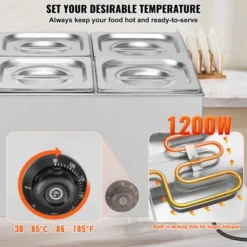 VEVOR 24QT Commercial Food Warmer, 6-Pan Electric Steam Table, 1200W Professional Countertop Stainless Steel Buffet Bain Marie -Aesthtic Interiors GUEST b8c122f0 66f9 4456 a0c4 11a565abb5ea