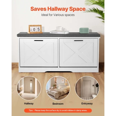 VEVOR Entryway Shoe Storage Bench, 39.4 X 12.0 X 18.7 Inch Shoe Organizer With Flip Drawers, 440lbs Narrow Shoes Rack Bench, Black + White 5 VEVOR Entryway Shoe Storage Bench, 39.4 X 12.0 X 18.7 Inch Shoe Organizer With Flip Drawers, 440lbs Narrow Shoes Rack Bench, Black + White - Image 5