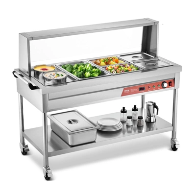 VEVOR Commercial Food Warmer,5 Pans+2 Pots Electric Steam Table,1800W Buffet Catering Food Warmer With Shield Undershelf Wheels,Stainless Steel,Silver 8 VEVOR Commercial Food Warmer,5 Pans+2 Pots Electric Steam Table,1800W Buffet Catering Food Warmer With Shield Undershelf Wheels,Stainless Steel,Silver - Image 8