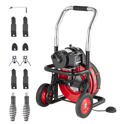 VEVOR Drain Cleaner Machine 100FT X 1/2 Inch, Auto Feed Sewer Snake Auger On Wheels, 550W Portable Drain Cleaning Machine With 8 Cutters, Black 8 VEVOR Drain Cleaner Machine 100FT X 1/2 Inch, Auto Feed Sewer Snake Auger On Wheels, 550W Portable Drain Cleaning Machine With 8 Cutters, Black - Image 8