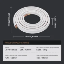 VEVOR 25FT Mini Split Line Set,1/4" & 3/8" O.D Copper Pipes Tubing And Triple-Layer Insulation,for Air Conditioning Or Heating Pump Equipment, White 14 VEVOR 25FT Mini Split Line Set,1/4" & 3/8" O.D Copper Pipes Tubing And Triple-Layer Insulation,for Air Conditioning Or Heating Pump Equipment, White -Aesthtic Interiors GUEST ba3109b9 6d60 459a a716 dd9d94f15a92