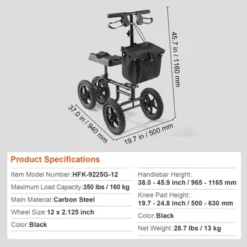 VEVOR Folding Knee Scooter,Carbon Steel Steerable Knee Walker With Height-Adjustable Handlebar & Knee Pad,12" All-Terrain Wheel,Dual Brakes, 350LBS -Aesthtic Interiors GUEST ba362a77 2b7b 4e73 a12c 09346771d76b