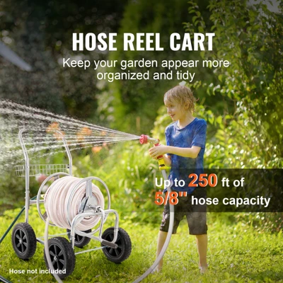 VEVOR Hose Reel Cart, Hold Up To 250 Ft Of 5/8’’ Hose, Garden Water Hose Carts Mobile Tools With 4 Wheels, Heavy Duty Powder-coated Steel 2 VEVOR Hose Reel Cart, Hold Up To 250 Ft Of 5/8’’ Hose, Garden Water Hose Carts Mobile Tools With 4 Wheels, Heavy Duty Powder-coated Steel - Image 2
