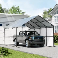 VEVOR Heavy Duty Metal Carport, 12' X 20' Outdoor Carport With Galvanized Steel Frame & Roof, Car Tent Garage Shade With Removable Sidewalls