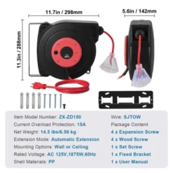 VEVOR Retractable Extension Cord Reel, 45 FT, Heavy Duty 12AWG/3C SJTOW Retractable Power Cord With Lighted Triple Tap Outlet, Black 14 VEVOR Retractable Extension Cord Reel, 45 FT, Heavy Duty 12AWG/3C SJTOW Retractable Power Cord With Lighted Triple Tap Outlet, Black -Aesthtic Interiors GUEST baefa88e 4a92 40d2 960d 1fdeacb29604