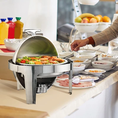 VEVOR Roll Top Chafing Dish Buffet Set, 6 Qt 2 Pack, Stainless Steel Chafer With 2 Full Size Pans, Round Catering Warmer Server 1 VEVOR Roll Top Chafing Dish Buffet Set, 6 Qt 2 Pack, Stainless Steel Chafer With 2 Full Size Pans, Round Catering Warmer Server