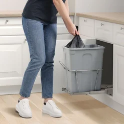 VEVOR Pullout Trash Can For Kitchen Cabinets, 35 QT Garbage Waste Recycling Bin, Under Mount Waste Container, Gray