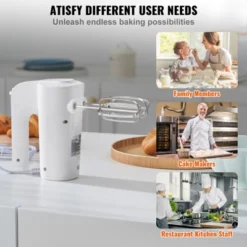 VEVOR Digital Electric Hand Mixer, 5-Speed, 200W Portable Electric Handheld Mixer, With Turbo Boost Beaters Dough Hooks Whisk Storage Bag,White -Aesthtic Interiors GUEST bb8864c7 1409 461e 81ed 7fb5f121330e