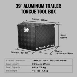 VEVOR Trailer Tongue Box, Aluminum Alloy Diamond Plate Tongue Box Tool Chest, Heavy Duty Trailer Box Storage With Lock And Keys, 39"x16.5"x12" -Aesthtic Interiors GUEST bbe7ad35 b504 41aa 9e9c 0b4b4d21d8c5