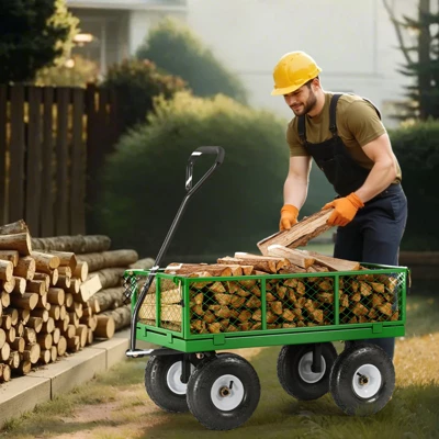 VEVOR 680 Lbs Steel Garden Cart On Wheels, Heavy Duty Garden Wagon Cart Pullable, Metal Outdoor Utility Yard Wagon Carts, Green 1 VEVOR 680 Lbs Steel Garden Cart On Wheels, Heavy Duty Garden Wagon Cart Pullable, Metal Outdoor Utility Yard Wagon Carts, Green