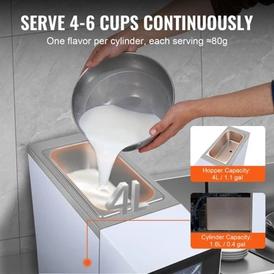 VEVOR Commercial Ice Cream Machine, 10.6 QT/H Yield, 1000W Single Flavor Countertop Soft Serve Ice Cream Maker, With 4L Hopper 1.6L Cylinder 3 VEVOR Commercial Ice Cream Machine, 10.6 QT/H Yield, 1000W Single Flavor Countertop Soft Serve Ice Cream Maker, With 4L Hopper 1.6L Cylinder - Image 3