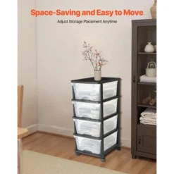 VEVOR Plastic Storage Drawers Cart, 4 Drawers Storage Organizer With Wheels, Rolling Closet Organization And Storage Dividers, Transparent&Black -Aesthtic Interiors GUEST bc26e63f b80b 48a3 9cfb e9462557e31e