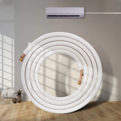 VEVOR 25FT Mini Split Line Set, 3/8" & 5/8" O.D Copper Pipes Tubing And Triple-Layer Insulation, For Mini Split Air Conditioning Refrigerant, White 1 VEVOR 25FT Mini Split Line Set, 3/8" & 5/8" O.D Copper Pipes Tubing And Triple-Layer Insulation, For Mini Split Air Conditioning Refrigerant, White