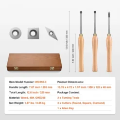 VEVOR Wood Lathe Chisel Set, 3 PCS Woodworking Turning Tools, Includes Square, Round, Diamond Carbide Blades -Aesthtic Interiors GUEST bcb41c1e 4be9 4772 8e87 c17fd1160137