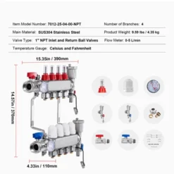 VEVOR 4-Branch Radiant Heat Manifold, 1/2" PEX Tubing Manifold, Stainless Steel PEX Manifold For Hydronic Radiant Floor Heating, Silver -Aesthtic Interiors GUEST bcbb3d52 4312 457d a783 71e0f050a1ef