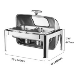VEVOR Roll Top Chafing Dish Buffet Complete Set, 9 Qt 1 Pack Stainless Steel Chafer With 2 Half Size Pans, Rectangle Catering Warmer Server, Silver -Aesthtic Interiors GUEST bce54cb5 3fe9 470e 9488 ddcaead54b04