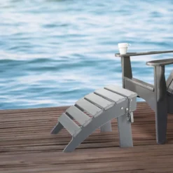 VEVOR Adirondack Ottoman, 16.9L X 18.9W X 13H Inch HDPE Plastic Folding Adirondack Ottoman, Weather-Resistant Foot Rest For Adirondack Chair, Gray