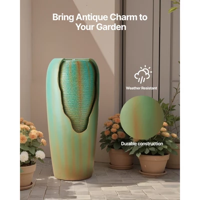 VEVOR Outdoor Water Fountain, 30.71 In Height Fountain And Waterfall, 1-Tier Floor Standing Glazed Jar Style Fountains With Light And Pump, Green 2 VEVOR Outdoor Water Fountain, 30.71 In Height Fountain And Waterfall, 1-Tier Floor Standing Glazed Jar Style Fountains With Light And Pump, Green - Image 2