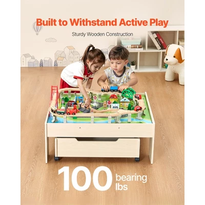 VEVOR Train Table, 100 Multicolor Pieces Wooden Kids Activity Table With Rolling Drawer, 3-in-1 Wooden Train Set For Kids Ages 3+, Multicolor 4 VEVOR Train Table, 100 Multicolor Pieces Wooden Kids Activity Table With Rolling Drawer, 3-in-1 Wooden Train Set For Kids Ages 3+, Multicolor - Image 4