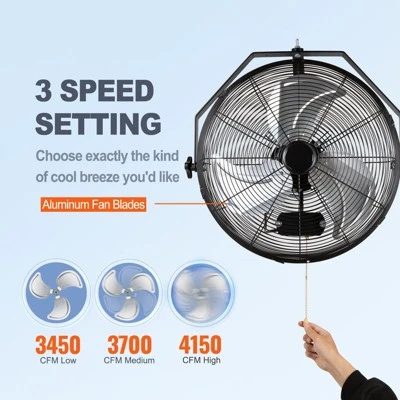 VEVOR Wall Mount Fan, 18 Inch, 3-speed High Velocity Max. 4150 CFM, Waterproof Oscillating Industrial Wall Fan, Commercial Or Residential 3 VEVOR Wall Mount Fan, 18 Inch, 3-speed High Velocity Max. 4150 CFM, Waterproof Oscillating Industrial Wall Fan, Commercial Or Residential - Image 3