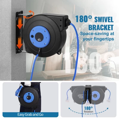 VEVOR Retractable Extension Cord Reel, 50 FT, Heavy Duty 14AWG/3C SJTOW Retractable Power Cord With Lighted Triple Tap Outlet, Black 6 VEVOR Retractable Extension Cord Reel, 50 FT, Heavy Duty 14AWG/3C SJTOW Retractable Power Cord With Lighted Triple Tap Outlet, Black - Image 6