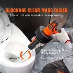 VEVOR 12V Electric Drain Auger, 25FT Cordless Plumbing Snake Auto Feed, Pipeline Snake Drain Clog Remover With Power Drill For 3/4"-2" Pipes, Black -Aesthtic Interiors GUEST bdcc7682 794f 43b8 92d8 1c8dd0696c4a