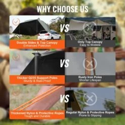 VEVOR Vehicle Awning, Large 10' X 7' Shade Coverage Car Side Awning, PU2000mm UV50+ Car Awning With Extended Side Canopies And Portable Storage Bag -Aesthtic Interiors GUEST bea1aa52 1e5a 46e3 94de 032bd14c483a