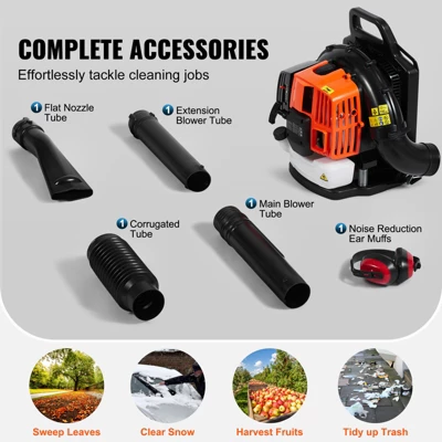 VEVOR Backpack Leaf Blower, 63CC 2-Cycle Gas Leaf Blower With 1.89L Fuel Tank, 1110CFM Air Volume 220MPH Speed, Ideal For Lawn Care 6 VEVOR Backpack Leaf Blower, 63CC 2-Cycle Gas Leaf Blower With 1.89L Fuel Tank, 1110CFM Air Volume 220MPH Speed, Ideal For Lawn Care - Image 6