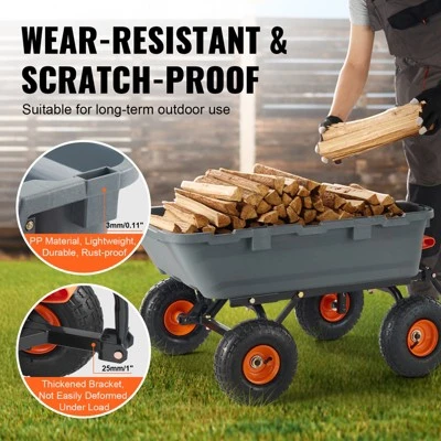 VEVOR Garden Cart, Durable Poly Dump Cart With Simple Assembly Steel Structure, Versatile Dump Wagon With Dual-Function Handle, Handy Wheelbarrow 3 VEVOR Garden Cart, Durable Poly Dump Cart With Simple Assembly Steel Structure, Versatile Dump Wagon With Dual-Function Handle, Handy Wheelbarrow - Image 3