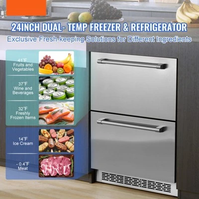 VEVOR 24 Inch Undercounter Refrigerator, 2 Drawer Refrigerator With Different Temperature, 4.87 Cu.ft, Waterproof Under Counter Freezer Fridge 2 VEVOR 24 Inch Undercounter Refrigerator, 2 Drawer Refrigerator With Different Temperature, 4.87 Cu.ft, Waterproof Under Counter Freezer Fridge - Image 2