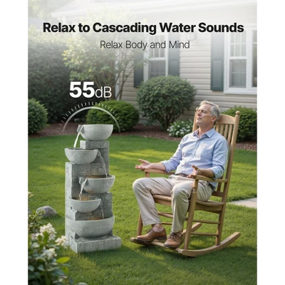 VEVOR Outdoor Water Fountain, 31.5 In Height Fountain And Waterfall, 5-Tier Floor Standing Bowl-Shaped Cascading Fountains With Light And Pump, Gray 4 VEVOR Outdoor Water Fountain, 31.5 In Height Fountain And Waterfall, 5-Tier Floor Standing Bowl-Shaped Cascading Fountains With Light And Pump, Gray - Image 4