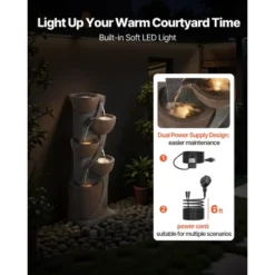 VEVOR Outdoor Water Fountain, 49.61 In Height Fountain And Waterfall,5-Tier Floor Standing Jar-Shaped Cascading Fountains With Light And Pump, Black -Aesthtic Interiors GUEST bfe7d0f3 4e27 4bfc a25d 13249e0cdfe7