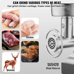 VEVOR Meat Grinder, 14 Lbs/Min Capacity Electric Meat Grinders With Blade, Grinding Plate, Sausage Maker, Stainless Steel Commercial Meat Mincer -Aesthtic Interiors GUEST c00360d4 48b6 481f 9142 baca67f45075