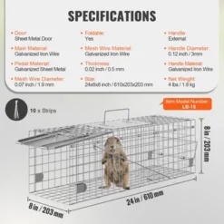 VEVOR Live Animal Cage Trap, 24" X 8" X 8" Humane Cat Trap Galvanized Iron, Folding Animal Trap With Handle For Rabbits, Stray Cats, Squirrels -Aesthtic Interiors GUEST c089a1c0 4b6f 4e65 9689 ed82d8854c90