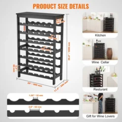 VEVOR 42 Bottle Modular Wine Rack, 7-Tier Solid Bamboo Wood Storage Racks With Table Top, Floor Freestanding Wines Holder Display Shelf, Black -Aesthtic Interiors GUEST c12b3004 7fe7 4901 9f06 05cd4586b4da