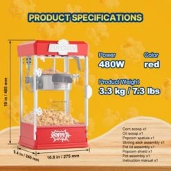 VEVOR Popcorn Maker, 480W Popcorn Popper Machine, 4 Oz Kettle Makes 1.5 Gallon Per Batch, Tabletop Popcorn Maker, Includes 3 Scoops, Red -Aesthtic Interiors GUEST c13710eb f3c4 4daf 84d8 636be87f3109
