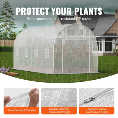 VEVOR Walk-in Tunnel Greenhouse, 14.6x6.4x6.3 Ft Hoop House Greenhouse Tunnel With Galvanized Steel Frame, White PE Cover, 8 Windows 3 VEVOR Walk-in Tunnel Greenhouse, 14.6x6.4x6.3 Ft Hoop House Greenhouse Tunnel With Galvanized Steel Frame, White PE Cover, 8 Windows - Image 3