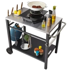 VEVOR Outdoor Grill Dining Cart With Double-Shelf, BBQ Movable Food Prep Table, Multifunctional Stainless Steel Table Top, Portable Modular Carts -Aesthtic Interiors GUEST c245e92d d969 419e a43f 80109652a2a5