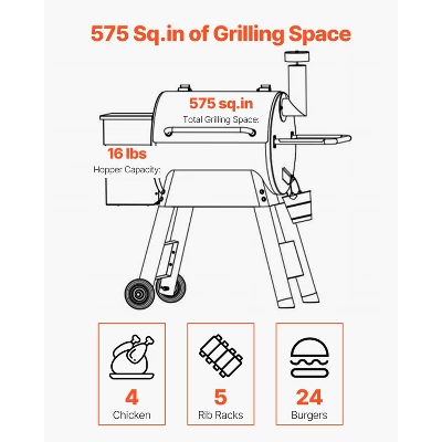VEVOR Wood Pellet Grill Smoker, 8 In 1 BBQ Grills For Outdoor Cooking, 575 Square Inches Cook Area Electric Grill, 500°F Max Temperature, Black 4 VEVOR Wood Pellet Grill Smoker, 8 In 1 BBQ Grills For Outdoor Cooking, 575 Square Inches Cook Area Electric Grill, 500°F Max Temperature, Black - Image 4