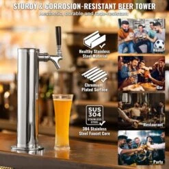 VEVOR Kegerator Tower Kit, Single Tap Beer Conversion Kit, Stainless Steel Keg Beer Tower Dispenser With Dual Gauge CGA320 Regulator -Aesthtic Interiors GUEST c298760d 7368 4c99 8186 bc9fe44c9973