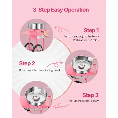 VEVOR Electric Cotton Candy Machine With Cart, 1000W Commercial Candy Floss Maker With 20.5 In Stainless Steel Bowl, Sugar Scoop, And Drawer, Pink 3 VEVOR Electric Cotton Candy Machine With Cart, 1000W Commercial Candy Floss Maker With 20.5 In Stainless Steel Bowl, Sugar Scoop, And Drawer, Pink - Image 3